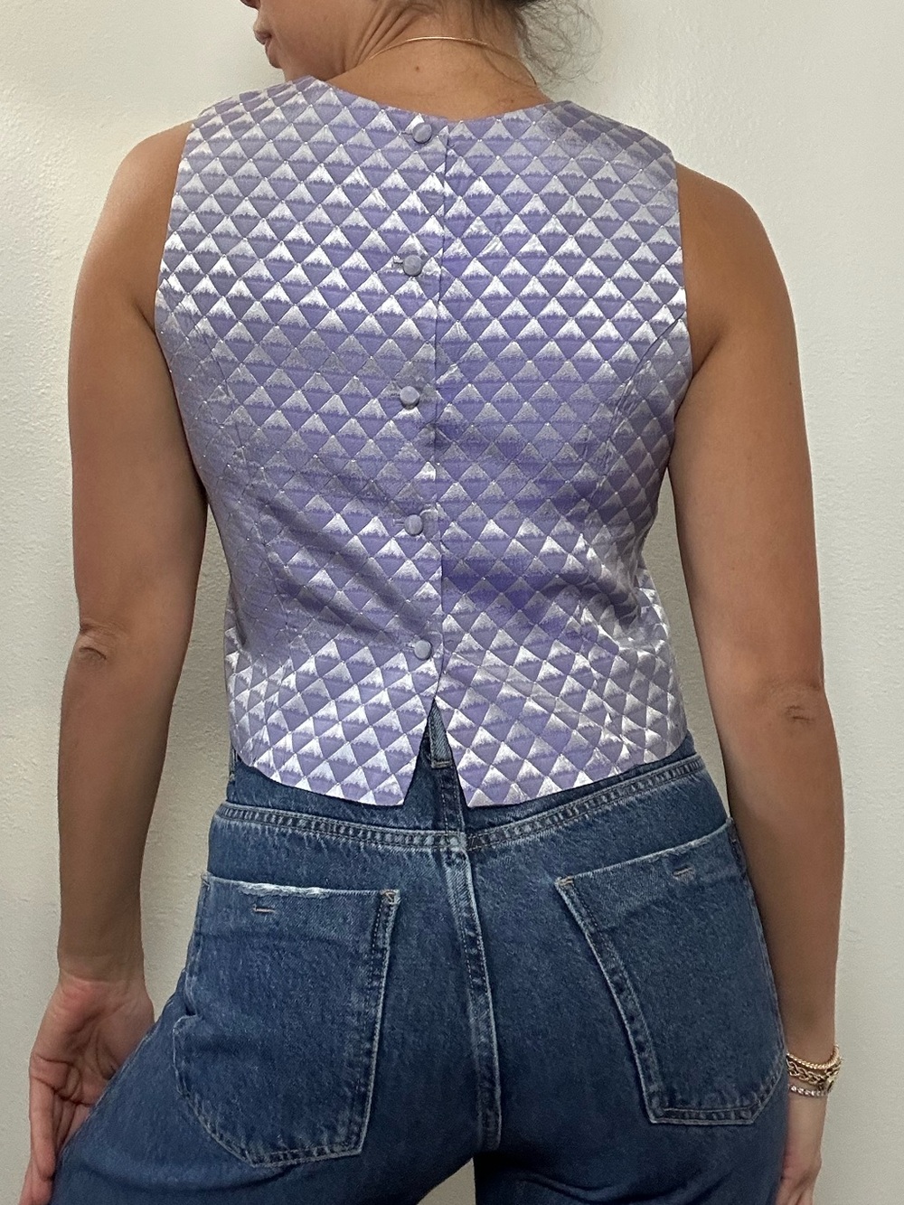 Vintage Jessica McClintock Lilac Sleeveless Crop Tank Button Back Crew Neck XS - Picture 2 of 15